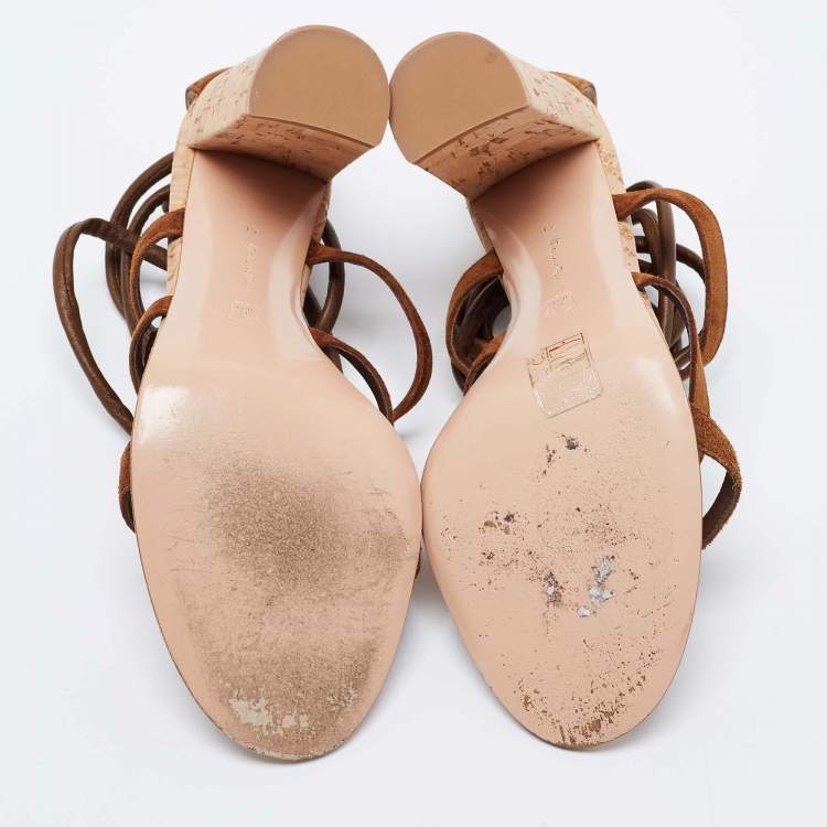 Pre Owned Gianvito Rossi Brown Suede and Leather Cayman Cork Sandals Size 41