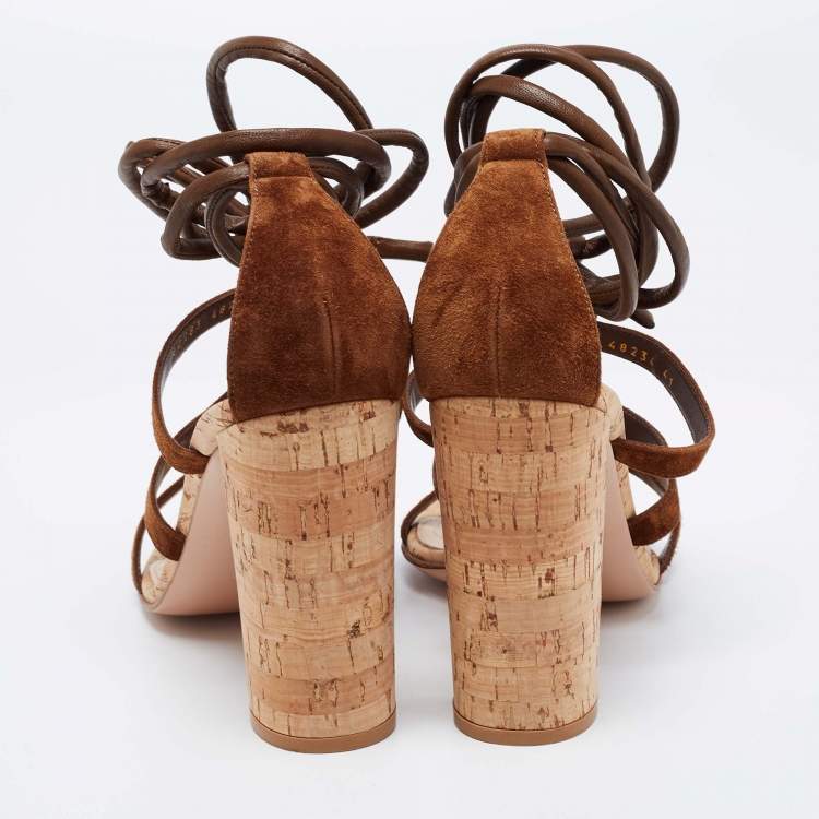 Pre Owned Gianvito Rossi Brown Suede and Leather Cayman Cork Sandals Size 41