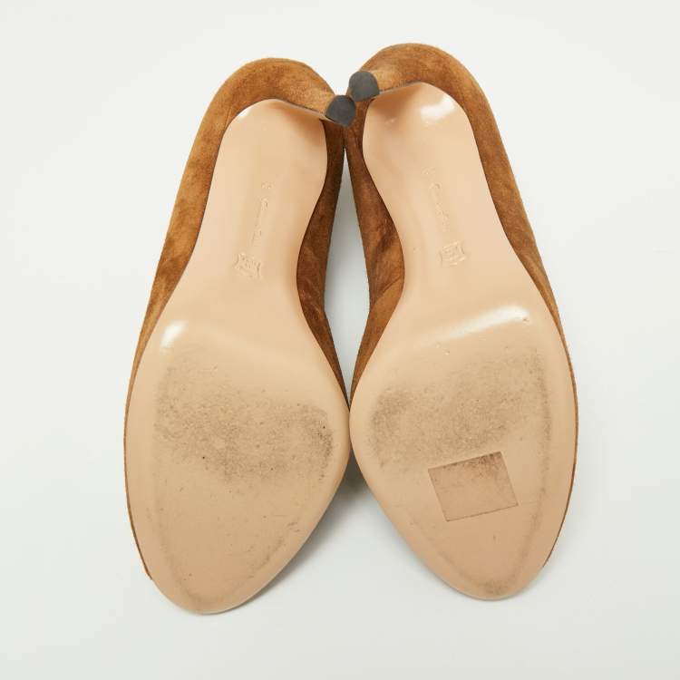 Pre Owned Gianvito Rossi Brown Suede Vamp Peep Toe Booties Size 38