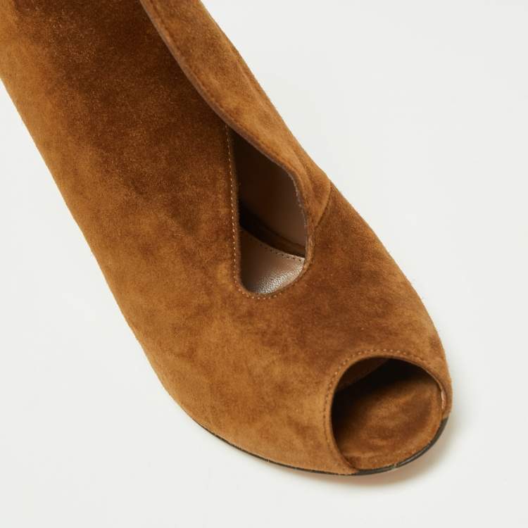 Pre Owned Gianvito Rossi Brown Suede Vamp Peep Toe Booties Size 38