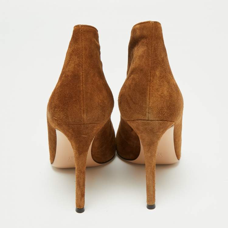 Pre Owned Gianvito Rossi Brown Suede Vamp Peep Toe Booties Size 38