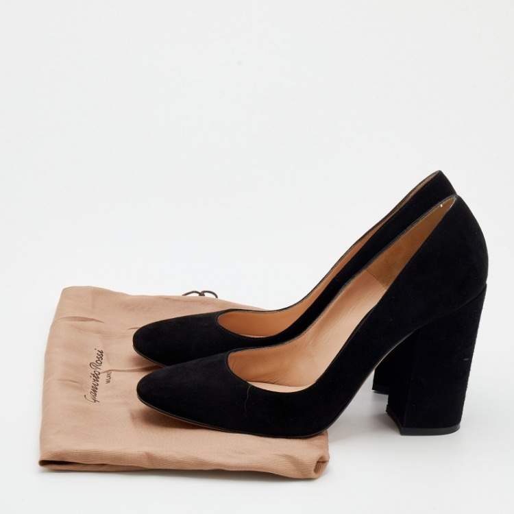 Pre Owned Gianvito Rossi Black Suede Piper Block Heel Pumps Size 41