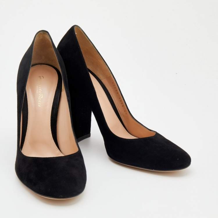 Pre Owned Gianvito Rossi Black Suede Piper Block Heel Pumps Size 41