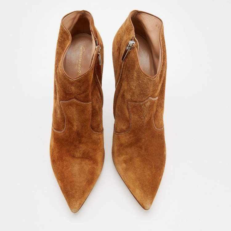 Pre Owned Gianvito Rossi Brown Suede Pointed Toe Ankle Booties Size 41