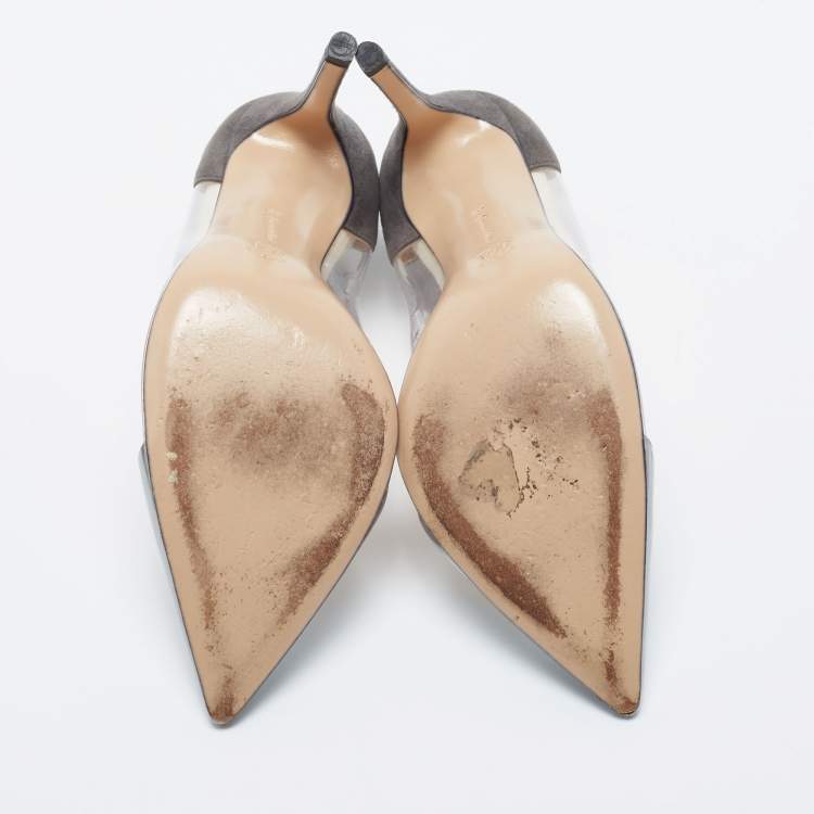 Pre Owned Gianvito Rossi Dark Grey Patent Leather And PVC Plexi Pointed Toe Pumps Size 38