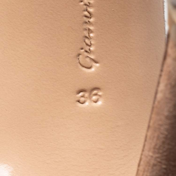 Pre Owned Gianvito Rossi Brown Suede And PVC Plexi Pointed Toe Pumps Size 36