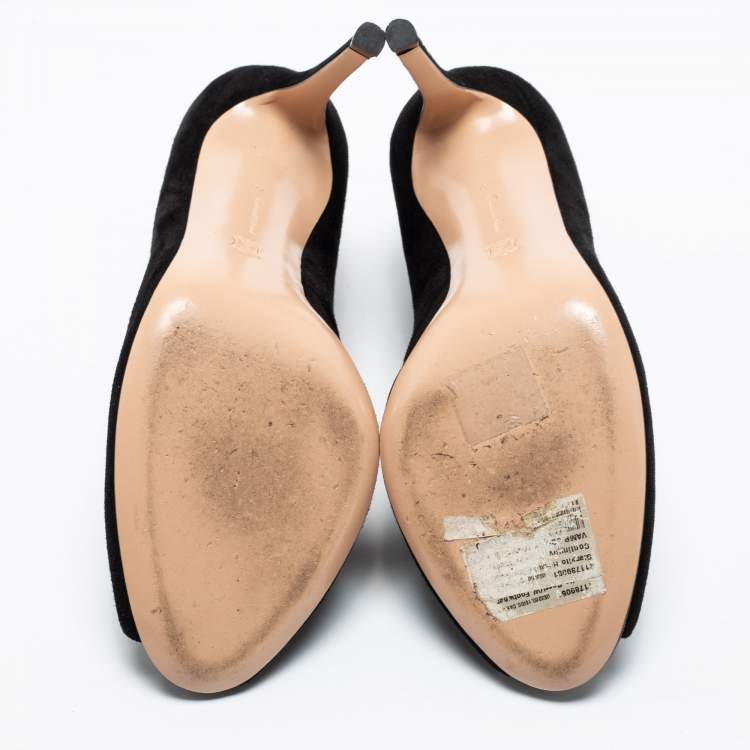 Pre Owned Gianvito Rossi Black Suede Vamp Peep Toe Booties Size 40