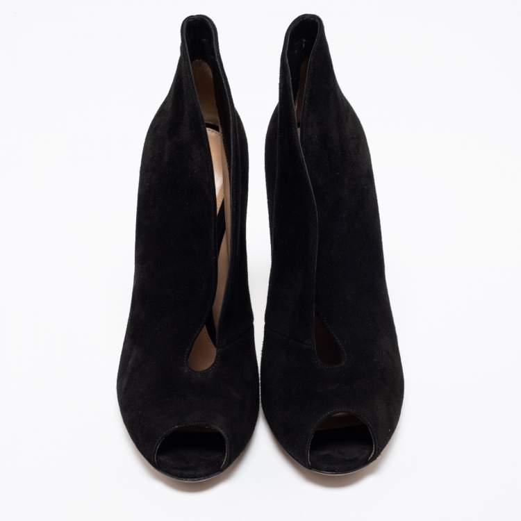 Pre Owned Gianvito Rossi Black Suede Vamp Peep Toe Booties Size 40