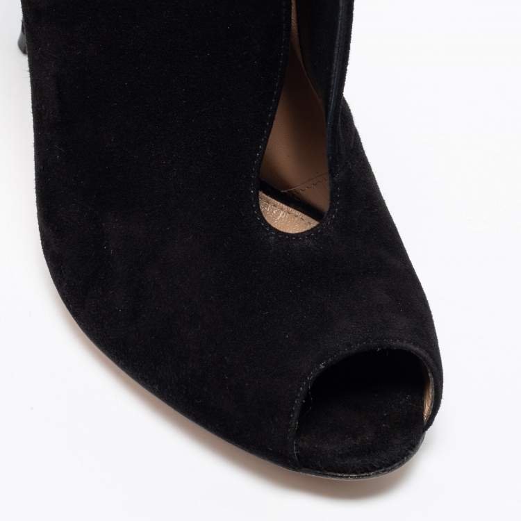 Pre Owned Gianvito Rossi Black Suede Vamp Peep Toe Booties Size 40