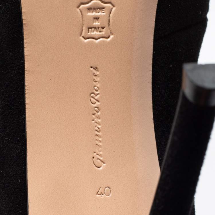 Pre Owned Gianvito Rossi Black Suede Vamp Peep Toe Booties Size 40