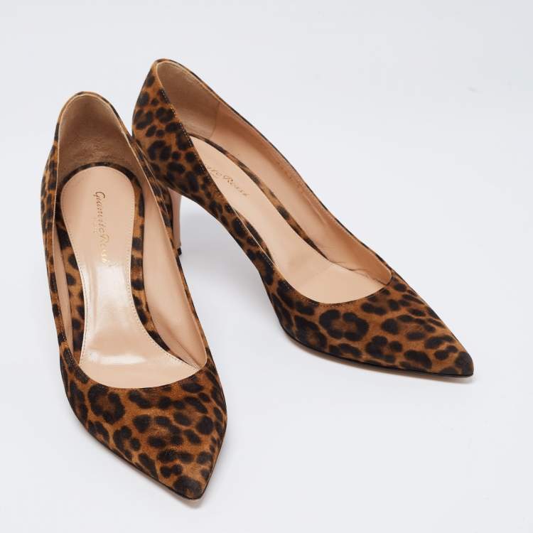 Pre Owned Gianvito Rossi Brown/Black Leopard Print Suede Pointed-Toe Pumps Size 41