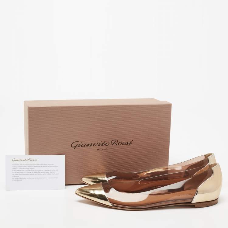 Pre Owned Gianvito Rossi Metallic Gold  Leather, PVC Plexi Ballet Flats Size 40