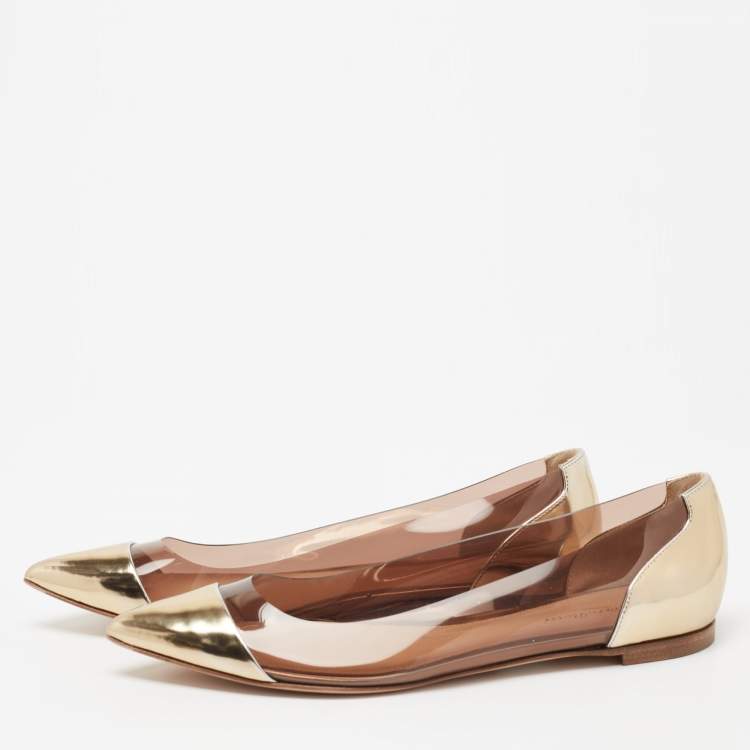 Pre Owned Gianvito Rossi Metallic Gold  Leather, PVC Plexi Ballet Flats Size 40