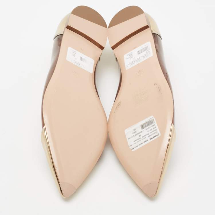 Pre Owned Gianvito Rossi Metallic Gold  Leather, PVC Plexi Ballet Flats Size 40