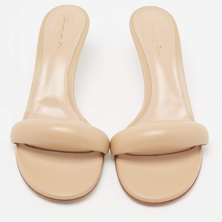 Pre Owned Gianvito Rossi Beige Leather Bijoux Slide Sandals Size 40