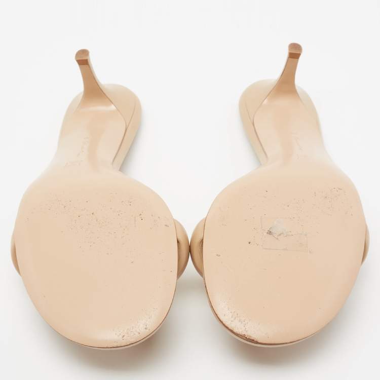 Pre Owned Gianvito Rossi Beige Leather Bijoux Slide Sandals Size 40