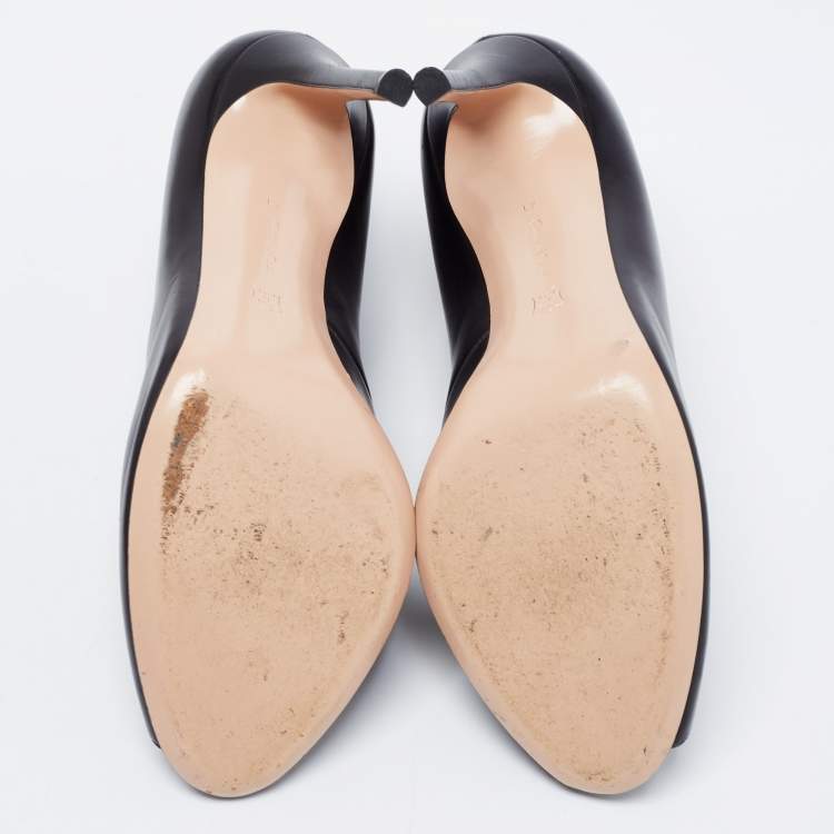 Pre Owned Gianvito Rossi Black Leather Vamp Peep Toe Booties Size 41