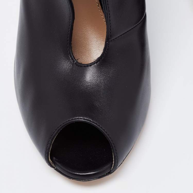 Pre Owned Gianvito Rossi Black Leather Vamp Peep Toe Booties Size 41