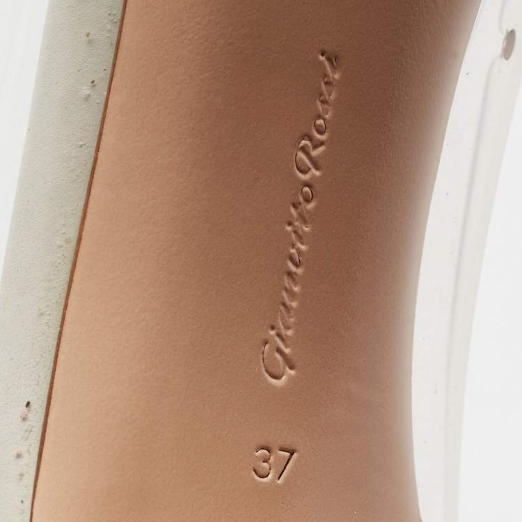 Pre Owned Gianvito Rossi White Leather And PVC Plexi Pointed Toe Pumps Size 37