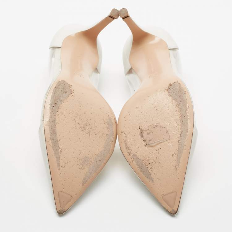 Pre Owned Gianvito Rossi White Leather And PVC Plexi Pointed Toe Pumps Size 37