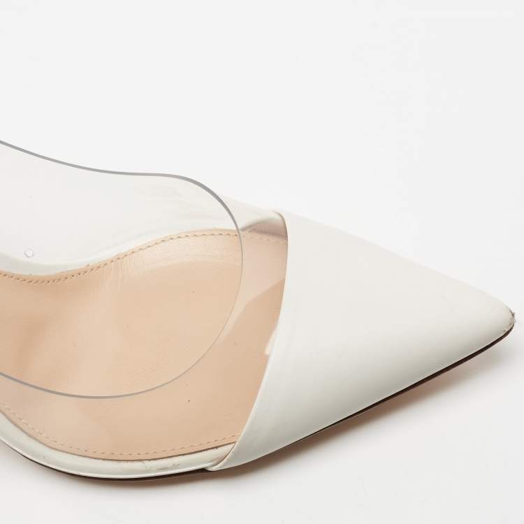 Pre Owned Gianvito Rossi White Leather And PVC Plexi Pointed Toe Pumps Size 37