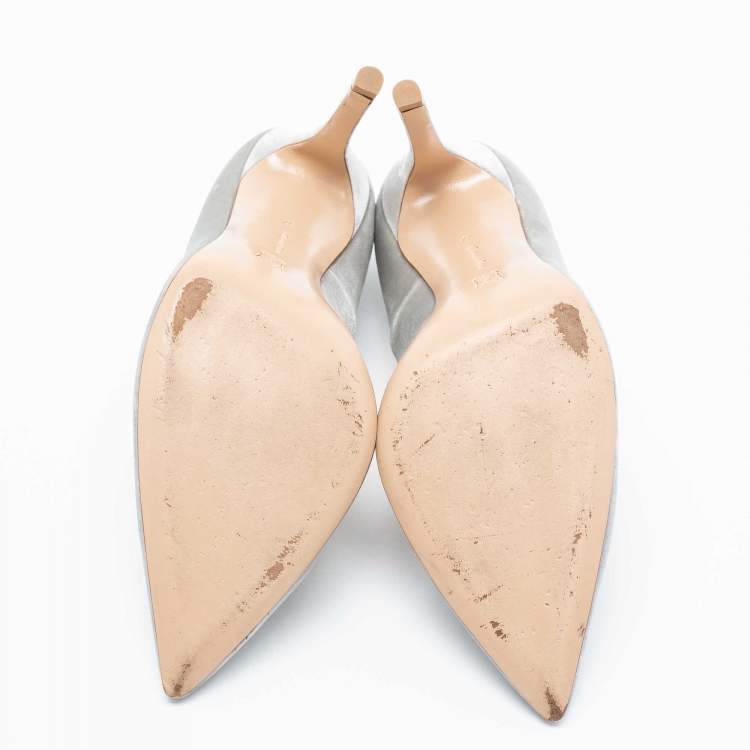 Pre Owned Gianvito Rossi Grey Velvet Pointed Toe Pumps Size 37