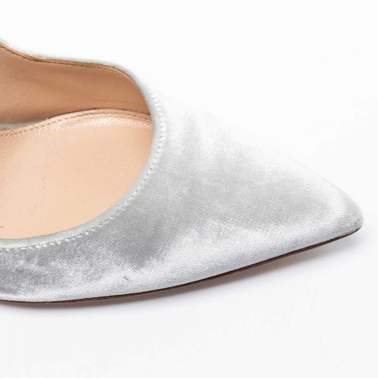Pre Owned Gianvito Rossi Grey Velvet Pointed Toe Pumps Size 37