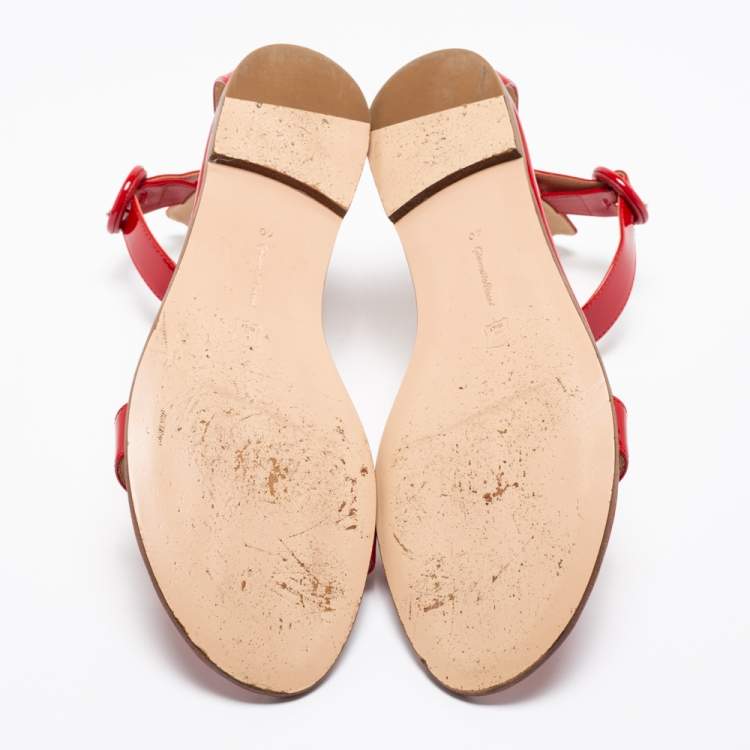 Pre Owned Gianvito Rossi Red Patent Leather Ankle Strap Sandals Size 40