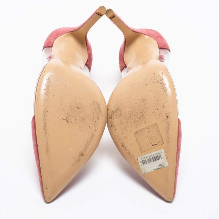 Pre Owned Gianvito Rossi Pink Suede and PVC Plexi Pumps Size 38.5