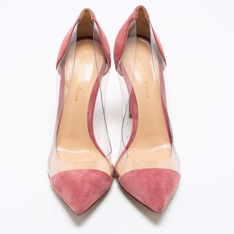 Pre Owned Gianvito Rossi Pink Suede and PVC Plexi Pumps Size 38.5