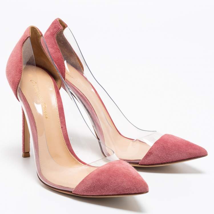 Pre Owned Gianvito Rossi Pink Suede and PVC Plexi Pumps Size 38.5