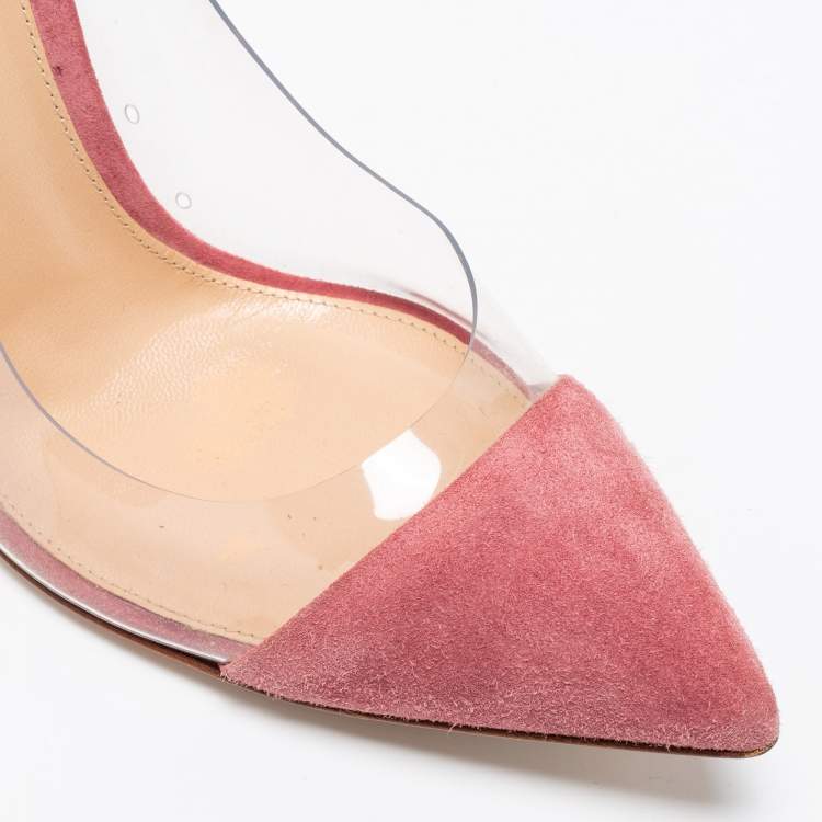 Pre Owned Gianvito Rossi Pink Suede and PVC Plexi Pumps Size 38.5