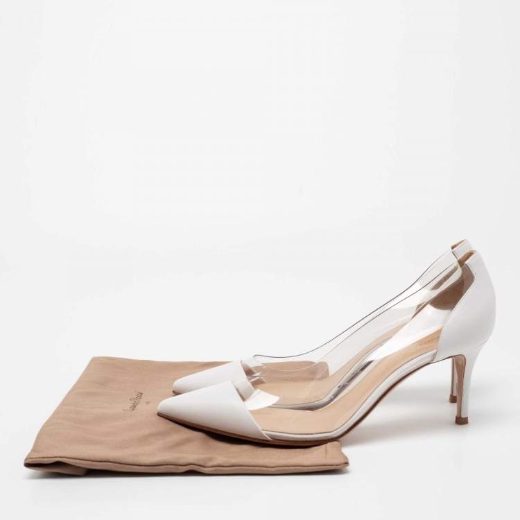 Pre Owned Gianvito Rossi White Leather and PVC Plexi Pumps Size 38.5