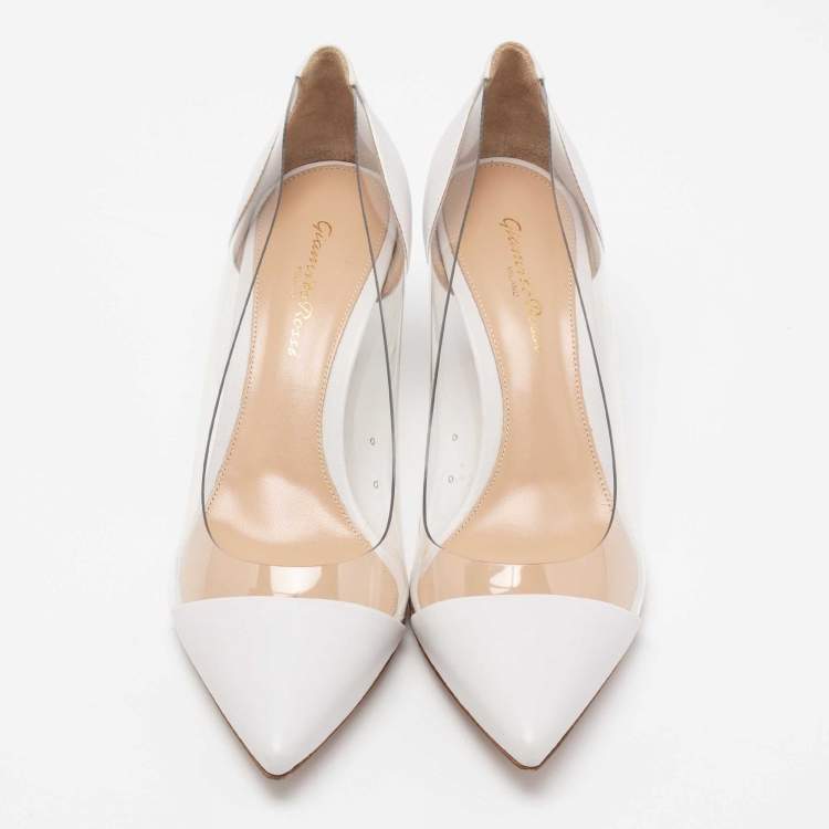 Pre Owned Gianvito Rossi White Leather and PVC Plexi Pumps Size 38.5