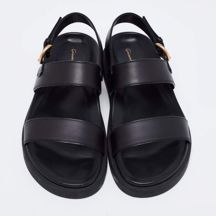 Pre Owned Gianvito Rossi Black Leather Bilbao Flat Sandals Size 39