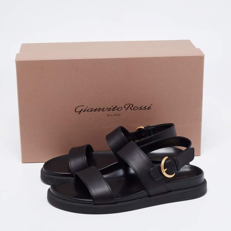 Pre Owned Gianvito Rossi Black Leather Bilbao Flat Sandals Size 39