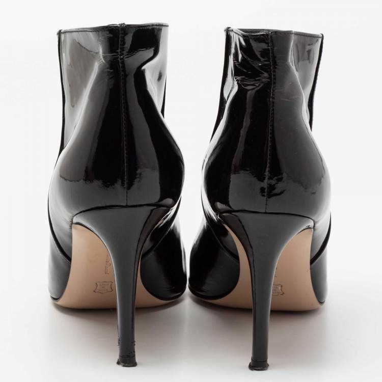 Pre Owned Gianvito Rossi Black Patent Leather Pointed Toe Ankle Length Boots Size 38