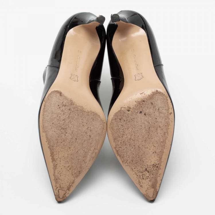 Pre Owned Gianvito Rossi Black Patent Leather Pointed Toe Ankle Length Boots Size 38