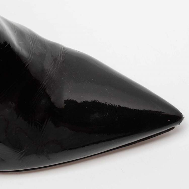 Pre Owned Gianvito Rossi Black Patent Leather Pointed Toe Ankle Length Boots Size 38