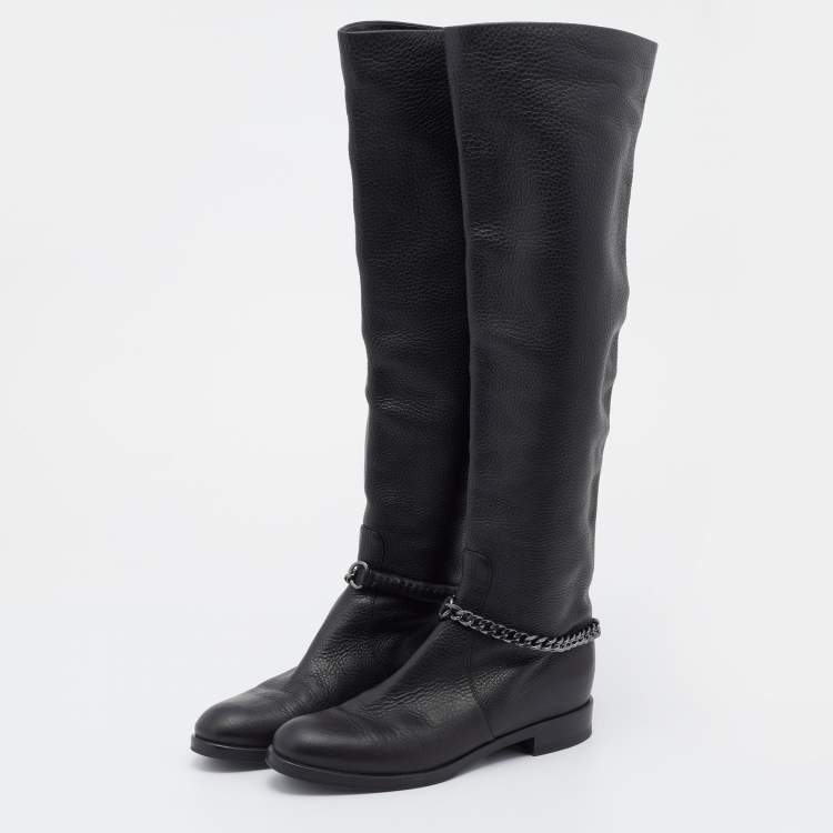 Gianvito Rossi Black Leather Knee Length Boots Size 37.5 Gianvito