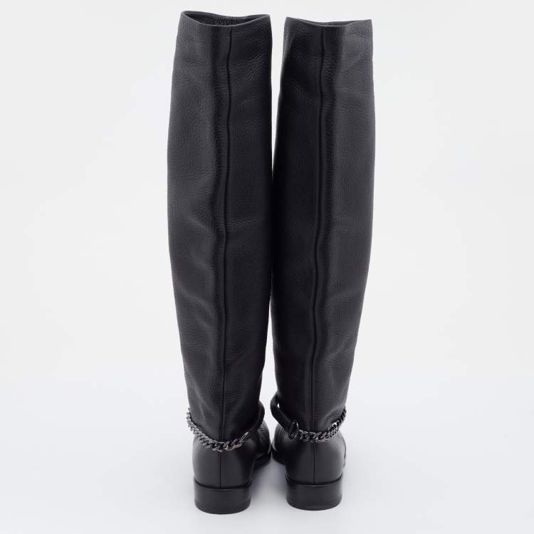 Pre Owned Gianvito Rossi Black Leather Knee Length Boots Size 37.5