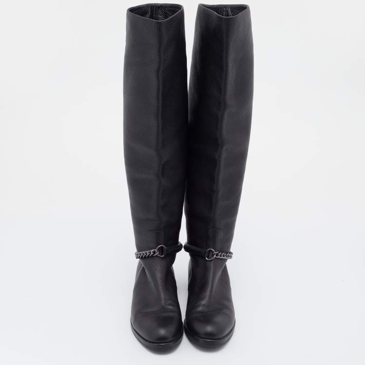 Pre Owned Gianvito Rossi Black Leather Knee Length Boots Size 37.5
