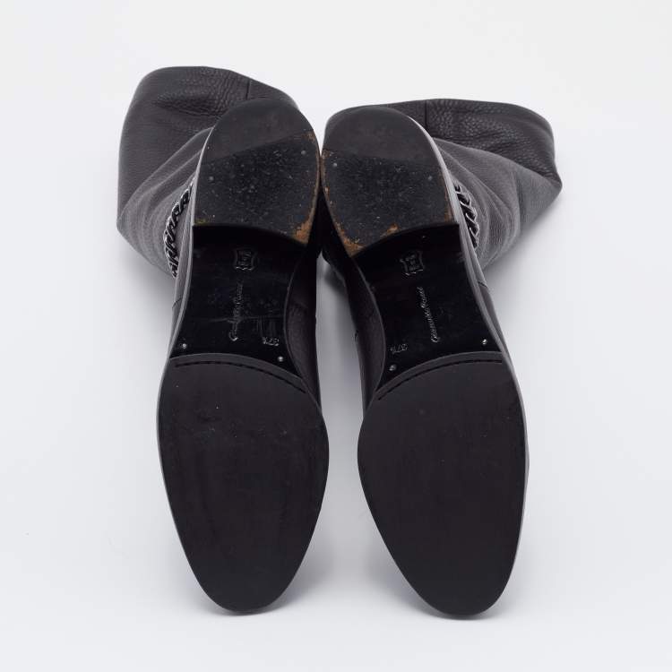 Pre Owned Gianvito Rossi Black Leather Knee Length Boots Size 37.5