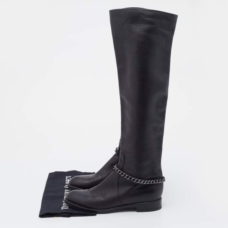 Pre Owned Gianvito Rossi Black Leather Knee Length Boots Size 37.5