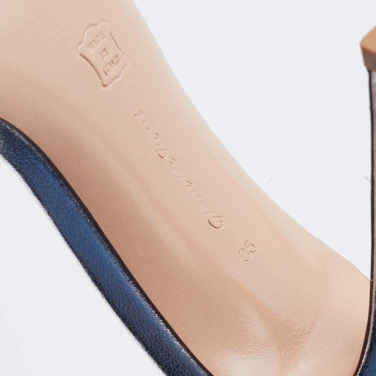 Pre Owned Gianvito Rossi Metallic Silver Leather Portofino Ankle Strap Sandals Size 36