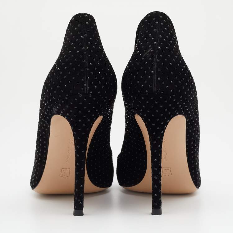 Pre Owned Gianvito Rossi Black Suede Crystal Embellished Pointed Toe Pumps Size 39.5