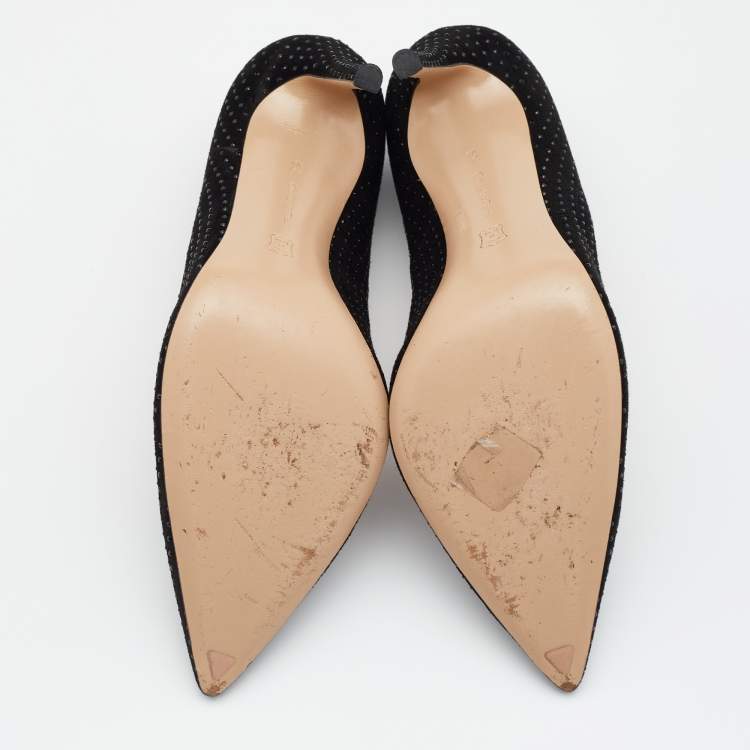 Pre Owned Gianvito Rossi Black Suede Crystal Embellished Pointed Toe Pumps Size 39.5