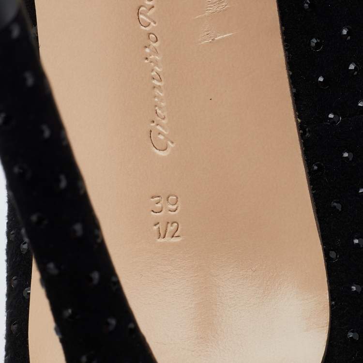 Pre Owned Gianvito Rossi Black Suede Crystal Embellished Pointed Toe Pumps Size 39.5