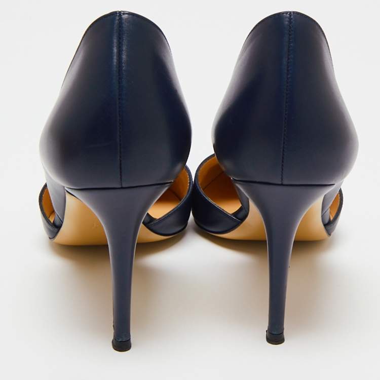 Pre Owned Gianvito Rossi Midnight Blue Leather D'orsay Pumps Size 41