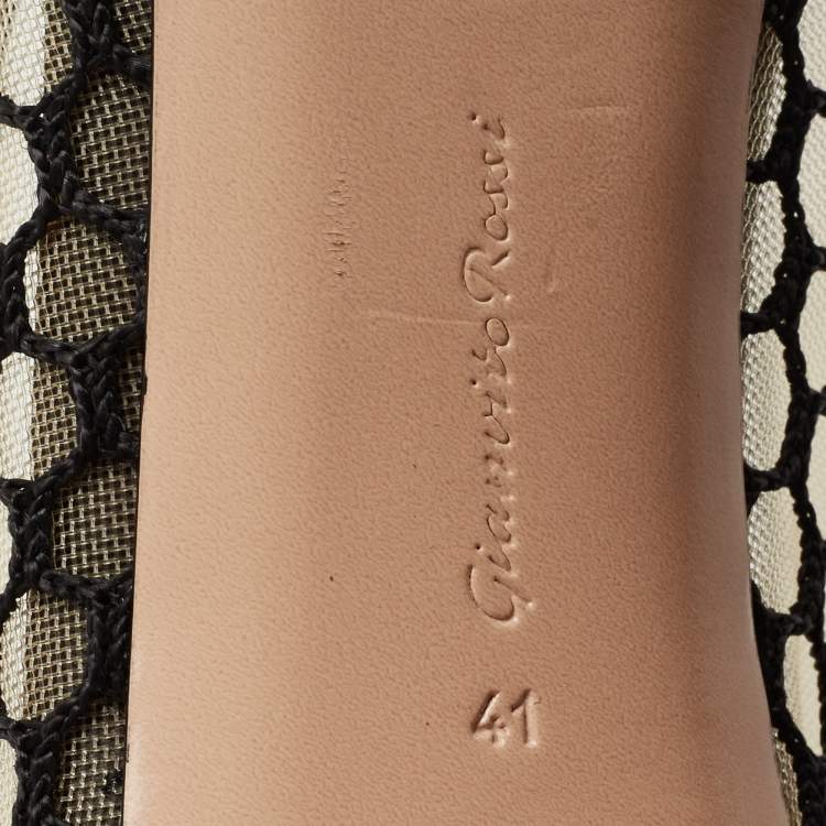 Pre Owned Gianvito Rossi Black Mesh and Leather Trim Pointed Toe Pumps Size 41